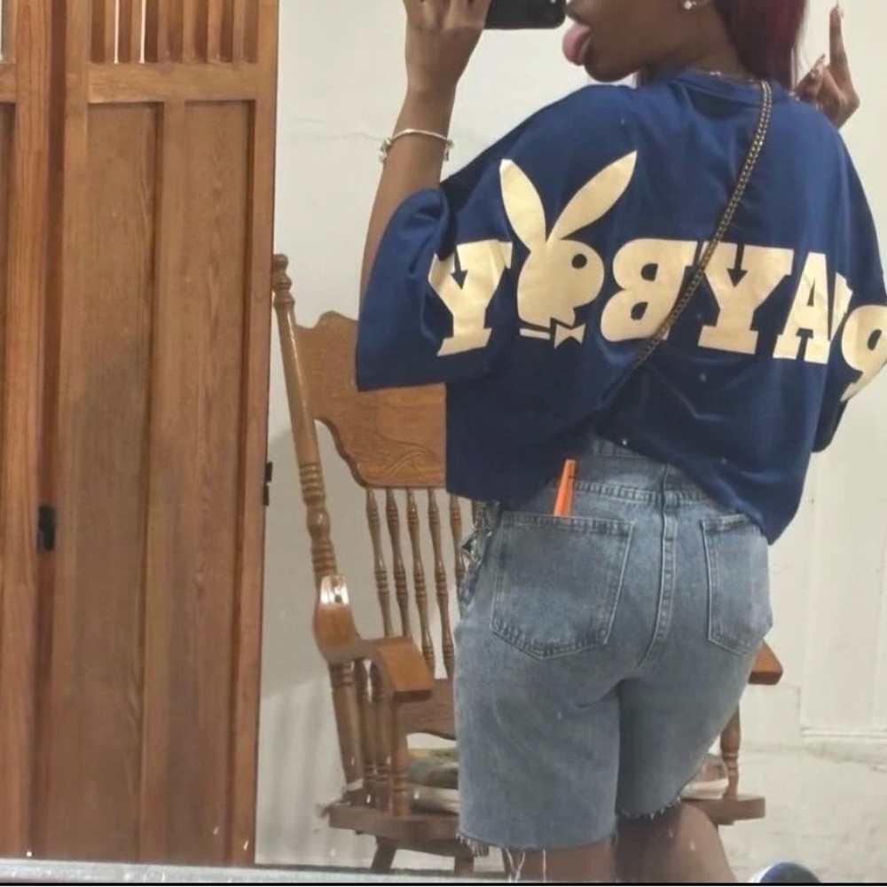 PLAYBOY Blue and Gold Crop Top